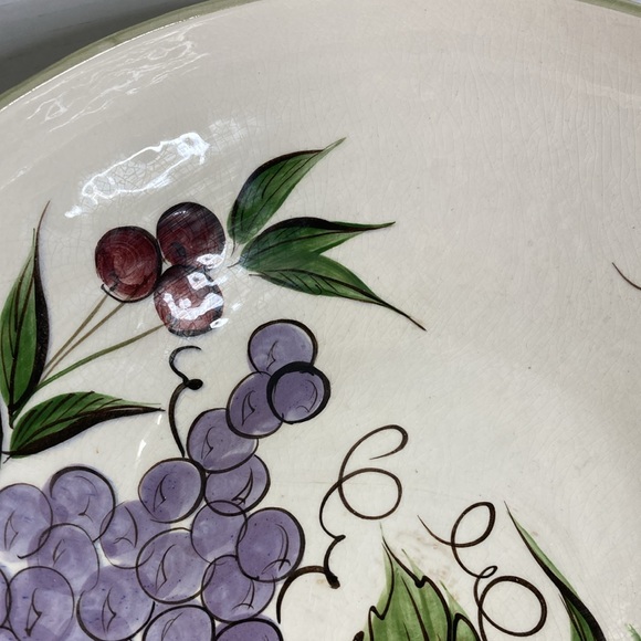 Vintage Pottery Large Bowl byKay Mallek Studios 1957 Green Fruit Pattern Inside - Picture 2 of 14